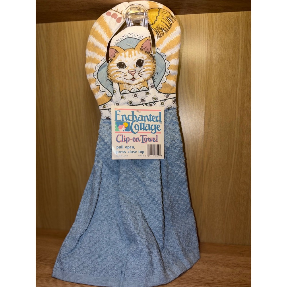 Vintage Enchanted Cottage Cat Kitchen Set Towels Oven Mitt NWT - Picture 2 of 2